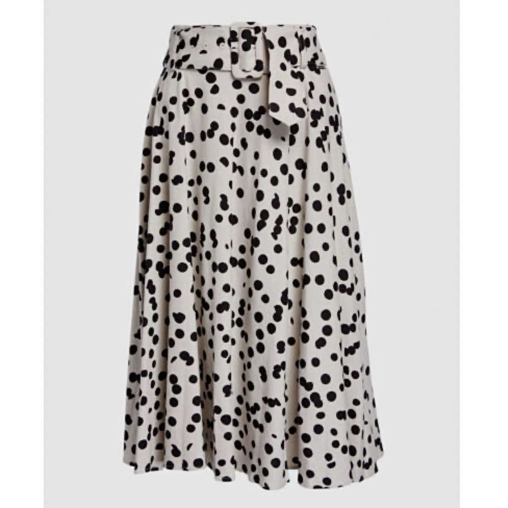 Tahari Cream and Black Polka Dot Midi Skirt with Belt